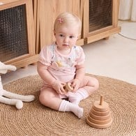 萌貓樂園粉色短袖兔裝 (天絲橫紋單面布)