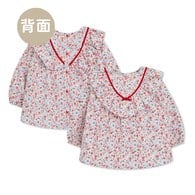 歡樂熊碎花荷葉領純棉長袖上衣