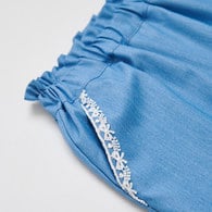 花蝶熊滾邊蕾絲藍色九分褲