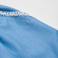 花蝶熊滾邊蕾絲藍色九分褲