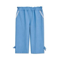 花蝶熊滾邊蕾絲藍色九分褲