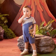 恐龍探險趣條紋拼接短袖兔裝