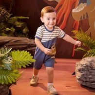 恐龍探險趣條紋拼接短袖兔裝