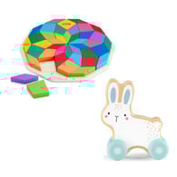 【費雪組合】費雪木製玩具推著走小兔子+曼陀羅積木