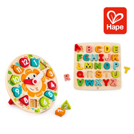 德國Hape ABC×123益智學習組｜英文字母手抓板＋數字配對時鐘