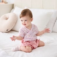 採花趣短袖兩段式調節開襟包屁衣 (水晶紗)