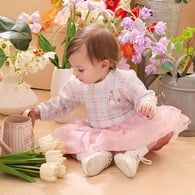 心願比得小香風格紋假兩件網紗洋裝