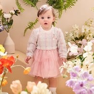 心願比得小香風格紋假兩件網紗洋裝