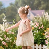 小香兔繽紛立體花蝴蝶結肩帶洋裝