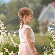 花語比得拼接袖抓皺上衣