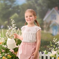 花語比得拼接袖抓皺上衣