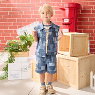 帥氣比得拼接丹寧五分褲