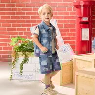 帥氣比得拼接丹寧五分褲