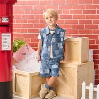 帥氣比得拼接丹寧五分褲