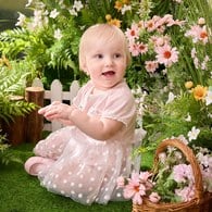 小香兔蕾絲滾邊立體花短袖兔裝