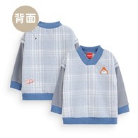 學園明星格紋拼接圓領長袖上衣