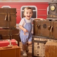 柏靈頓之旅條紋刺繡假兩件兔裝 (吸濕排汗+抗UV)