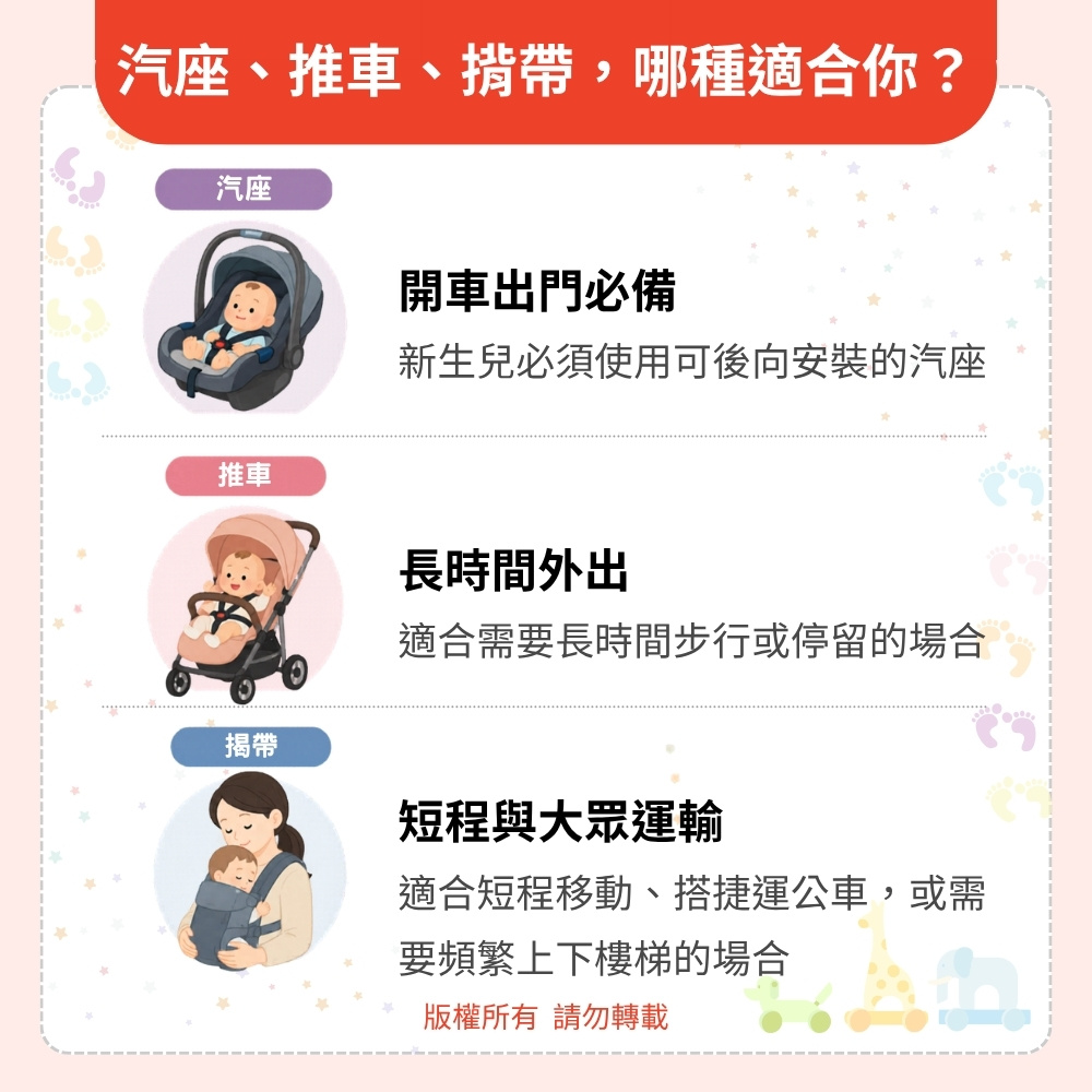 汽座、推車、揹帶，三種用品各自解決什麼問題？